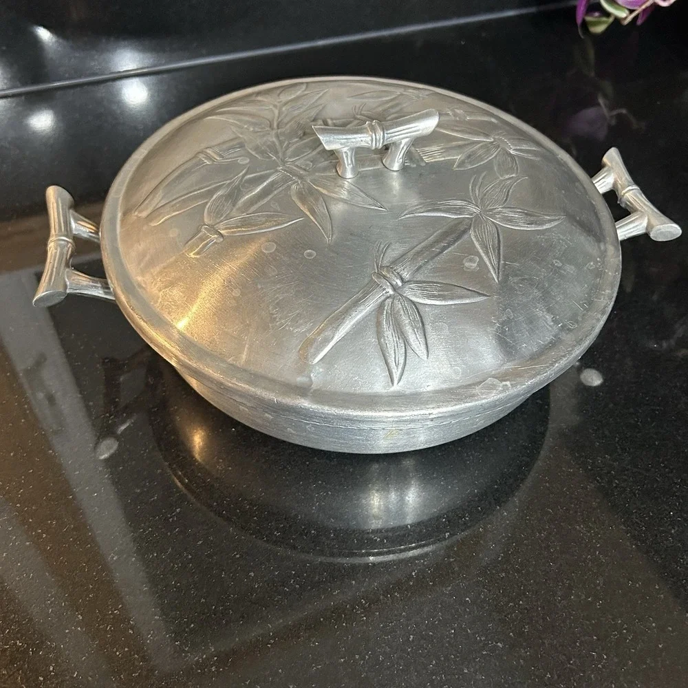 Vintage Everlast Aluminum / Pyrex Tiki Divided Chafing Dish Serving Glass - Picture 2 of 13
